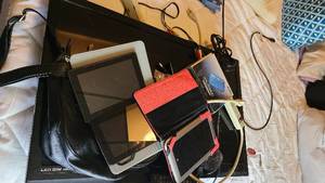 lot 163 image: Various electronics, Funai TV with ...