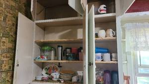 lot 138 image: Contents of cabinets above kitchen ...