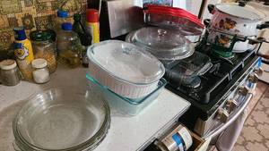 lot 134 image: Large lot of Pyrex and cornell pans...