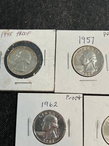 GROUP OF 5 US PROOF WASHINGTON QUARTERS 1955 1957 1961 1962 1963