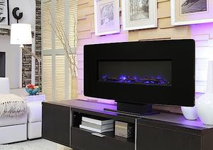 lot 35 image: Curved Front 36 Wall Mount Fireplace-Black Glass