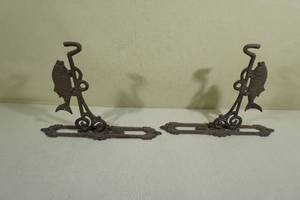 lot 95 image: 2 Vintage Cast Iron PlantLantern Yard Hooks - Fish