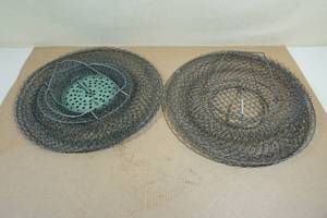 lot 114 image: 2 Vintage Collapsible Wire Fishing Basket Galvanized Steel Mesh