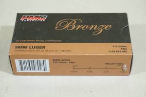 lot 126 image: 50 PMC Bronze 9mm Luger 115 Gr FMJ Ammo