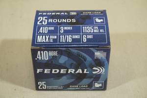 lot 140 image: 25 Federal Top Gun .410 Gauge 2-12 9 Shot Shotshells