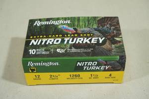 lot 144 image: 10 Remington Nitro Turkey 12 Gauge 2-34 4 Shot Shotshells