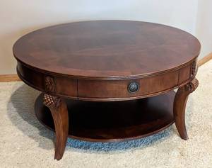 Beautiful Round Carved Wood Coffee Table