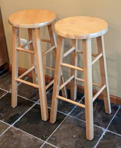 Pair of Blonde Wood Barstools