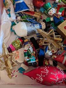 Bin Full of Pier One Christmas Ornaments
