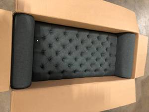Noble House Dark Gray Tufted Fabric Armed Storage Bench    Customer Returns See Pictures