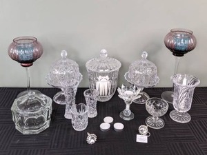 lot 34 image: Beautiful Collection of GlassCrystal Candle Holders, Jars, and Vases