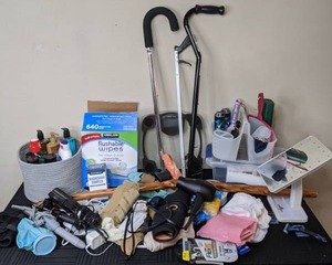 lot 61 image: Assortment of Bathroom Essentials, Canes, & More