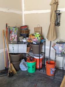 lot 90 image: Broom, Rake, Large Umbrella, Planters and More