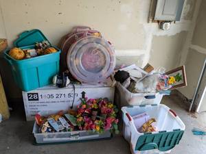lot 100 image: Holiday Decorations, Electric Air Pump, Christmas Tree and More
