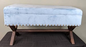 lot 78 image: Storage Ottoman Bench, X-Frame, Studded, Blue