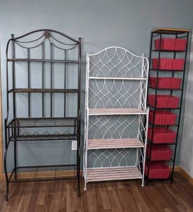 lot 57 image: Gorgeous Bakers Rack, Display Shelves and Basket Tower Storage