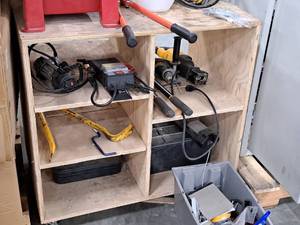 lot 55 image: Wood Rolling Custom Storage Shelf 36x24x35