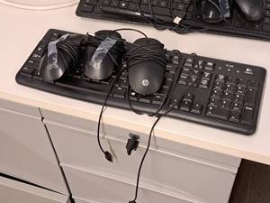 lot 240 image: Computer Accessories - (1) Wired Keyboard and (3) Wired Mice