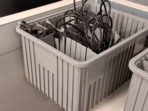 lot 329 image: Lot of  Cables with Plastic Storage Bin