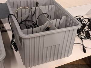 lot 330 image: Lot of  Cables with Plastic Storage Bin