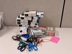 lot 333 image: Office Supplies - Scissors, Tape, Staples, Pins, Paper Clips