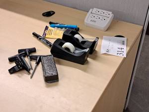 lot 334 image: Office Supplies - Wall Multi-Plug, Tape Dispensers, Expo Dry Eraser, T-Handle Hex Wrenches, Markers