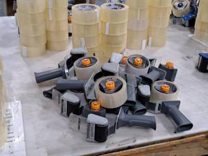 lot 550 image: Lot of (10) Box Tape Guns with (10) Rolls of ShorrExpressShurtape Packing Tape