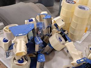 lot 551 image: Lot of (10) Box Tape Guns with (10) Rolls of ShorrExpressShurtape Packing Tape