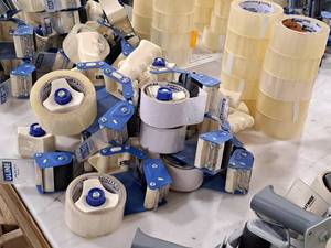 lot 552 image: Lot of (10) Box Tape Guns with (10) Rolls of ShorrExpress Packing Tape