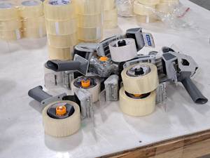 lot 554 image: Lot of (10) Box Tape Guns with (10) Rolls of ShorrExpressShurtape Packing Tape