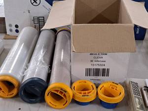 lot 578 image: Lot of (3) Rolls of Plastic with (19) End CapsHandles