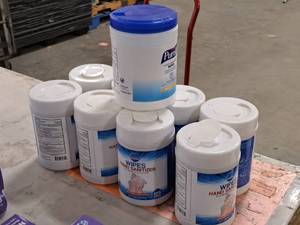 lot 590 image: Lot of (9) Hand Sanitizer Wipes 125-count