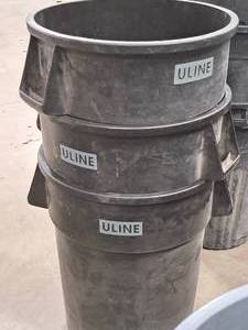 lot 637 image: Lot of (3) Uline Plastic Trash Cans 31x24