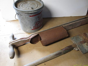 Vintage Minnow Bucket, Shovel, Corn Planter