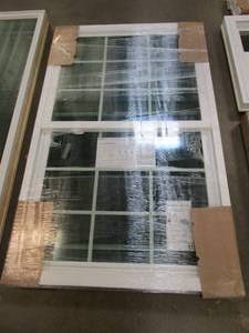 lot 10 image: Simonton 6500 Series 65.5 in x 41 in Double Hung Dual Cams Internal Grille Single Screen Vinyl Window in White