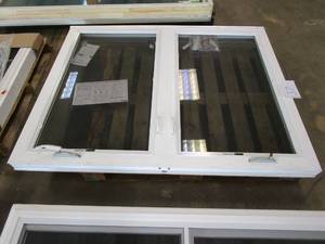lot 37 image: Simonton 6500 Series 59.5 in x 47.25 in Dual Casement Window in White Vinyl (1 CRANK COVER)