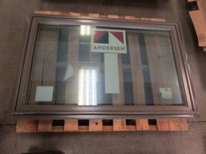 lot 55 image: Andersen 400 Series 47.75 in x 29.75 in Awning Window - Exterior is Brown - Interior Unfinished (MISSING CAM LOCKS & CRANK)