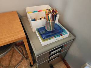 Stools  & Art Supplies with Cabinet
