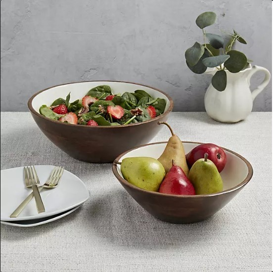 lot 747 image: NEW Members Mark Set of 2 Mango Wood Serving Bowls - Ivory