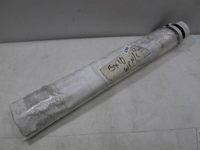lot 660 image: 5 x 10 13 oz. White Vinyl Tarp w Advertisement  Reused Billboard  13 mil Heavy Duty - A Grade