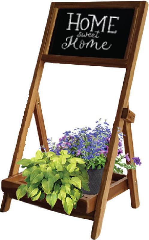 lot 470 image: NEW IndoorOutdoor Acacia Wooden Plant Stand & Display Board - Decorative Chalkboard, Rustic Welcome, Holiday & Wedding Signs, 14.75 x 13.75 x 28 Inches, by Patio Wise
