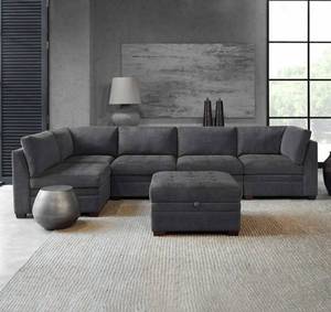 lot 410 image: NEW Thomasville Tisdale Fabric Sectional with Storage Ottoman - Gray