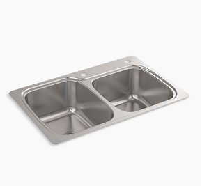 lot 436 image: Kohler All-In-One 33 top-undermount double-bowl kitchen sink  K-75791-2PC-NA