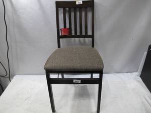lot 452 image: Stakmore Wood Folding Chair with Upholstered Seat - Brown with Beige Cushion