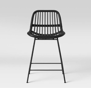 lot 459 image: Opalhouse Linnet Rattan with Metal Legs Counter Height Barstool - Black
