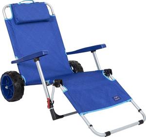 lot 537 image: Mac Sports Beach Day Foldable Chaise Lounge Chair with Integrated Wagon Pull Cart Combination and Heavy Wheels - Perfect for Beach, Backyard, Pool or Picnic