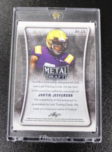 lot 1 image: 2020 Leaf Metal Draft Green Justin Jefferson Autograph Rookie Card 55  Only 5 Exist
