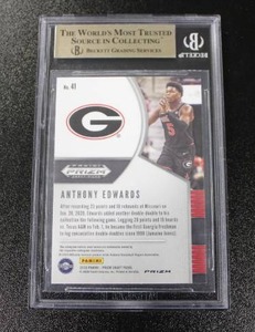 lot 2 image: 2020-21 Prizm Draft Ruby Wave Prizm Anthony Edwards #41 Rookie Card BGS 9.5