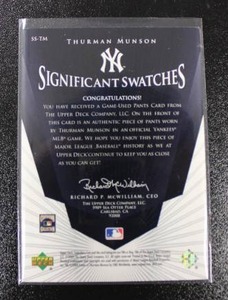 lot 48 image: 2004 Upper Deck SP Legendary Cuts Significant Swatches Thurman Munson Jersey Relic #SS-TM
