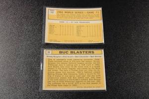 lot 95 image: 1963 Topps Whitey Ford #142 & Buc Blasters w Roberto Clemente #18